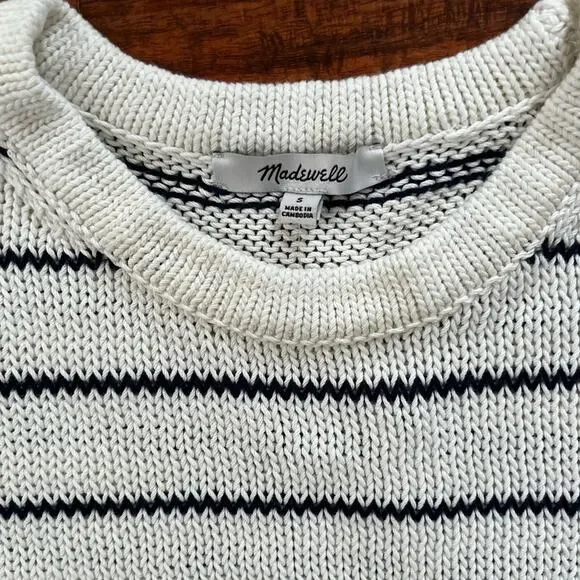 NWT Madewell Puff-Trim Sweater Vest in Stripe Bright Ivory Size Small S - Picture 7 of 9